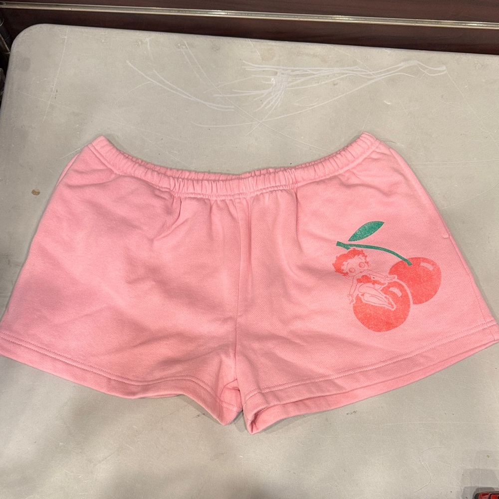Betty Boop Pink Athletic Shorts with Cherry Design